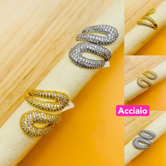 Anello acciaio inossidabile Regolabile per Donna con sTrass intreccio - Gioiello Elegante e Moderno - Regalo Perfetto 06