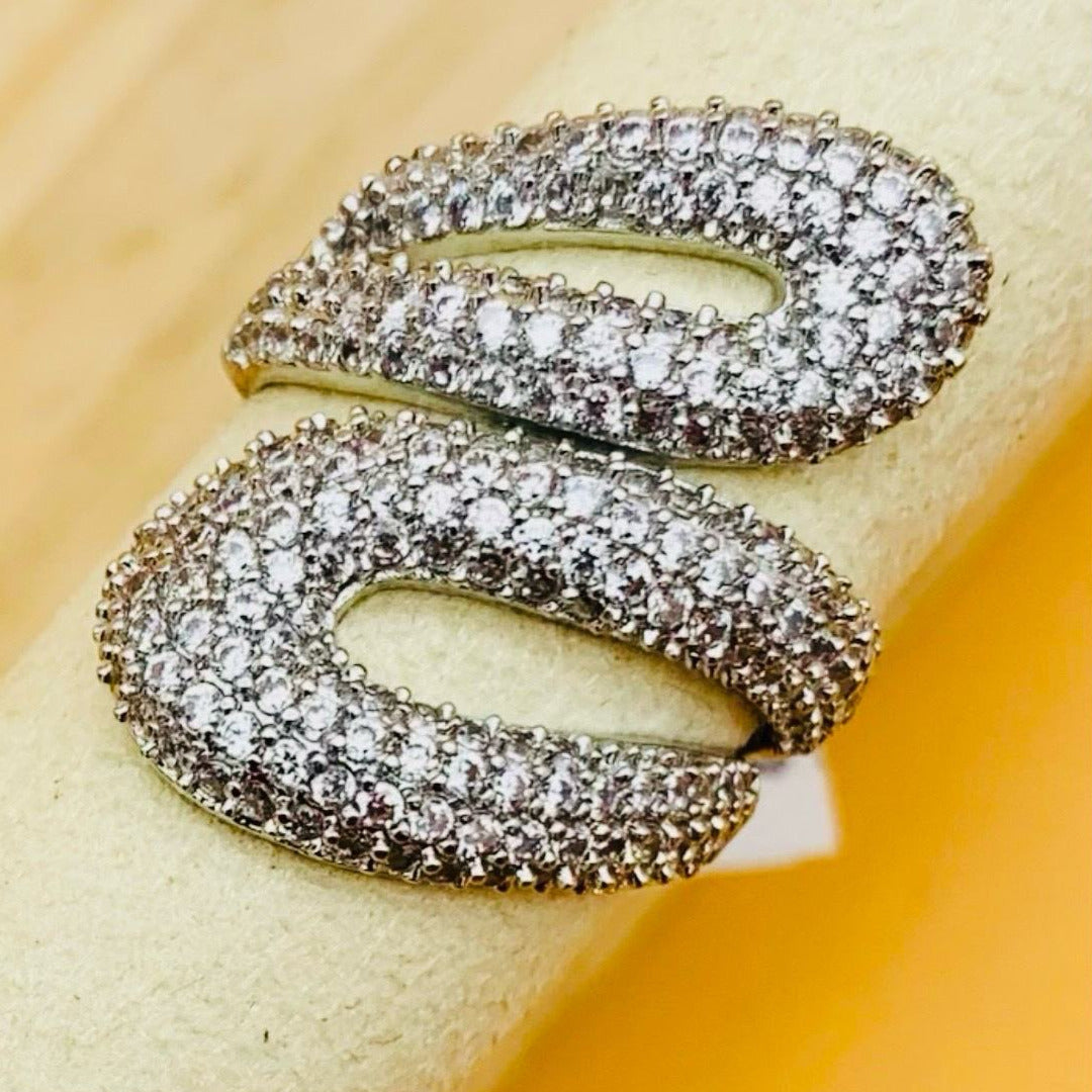 Anello acciaio inossidabile Regolabile per Donna con sTrass intreccio - Gioiello Elegante e Moderno - Regalo Perfetto 06