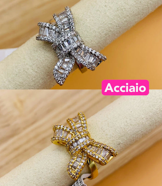 Anello acciaio inossidabile Regolabile per Donna con sTrass fiocco- Gioiello Elegante e Moderno - Regalo Perfetto 07