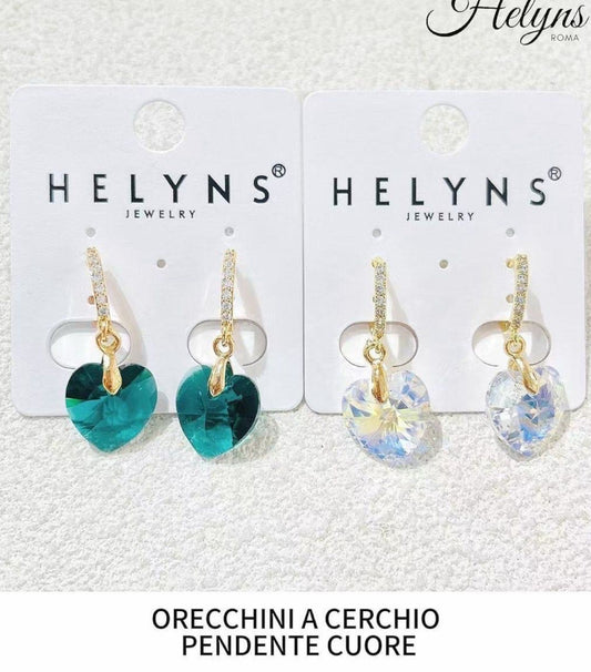 ORECCHINI cerchio cuore cristallo elegante acciaio inossidabile strass